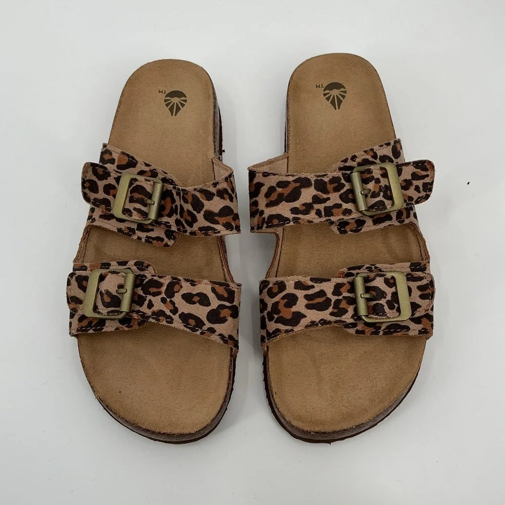 Leopard Print Double Buckle Slide Academy Sandals - Women's